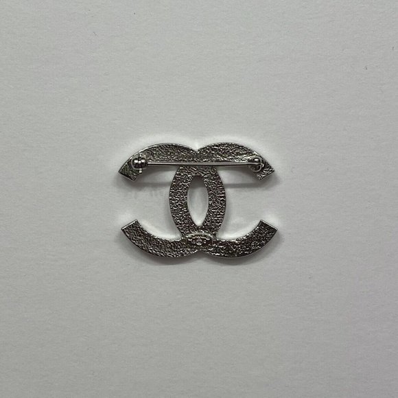 CHANEL CC Silver Crystal Rhinestone Pin Brooch - Picture 4 of 5